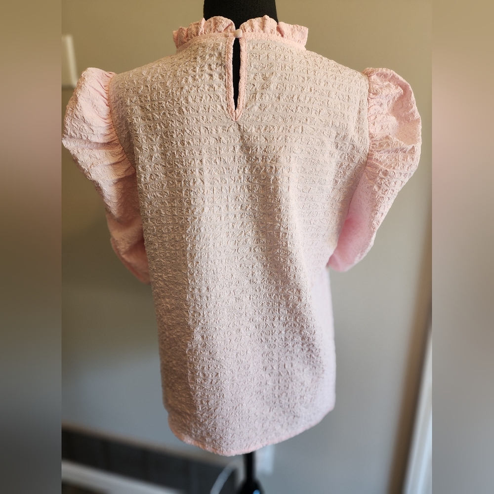 THML Pale Pink Textured Ruffle Sleeve Top - Picture 3 of 5